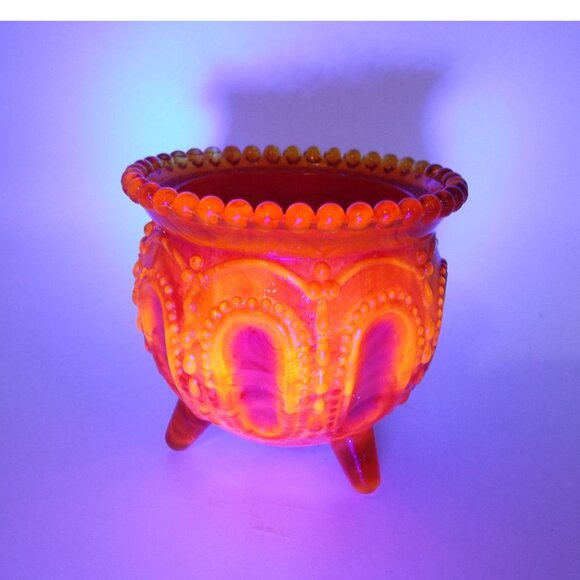 Vintage Degenhart Bloody Mary Orange Slag Glass Gypsy Pot Toothpick Holder RARE - Picture 7 of 9